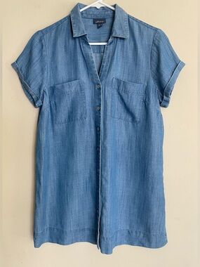 J. Jill Blue Lyocell Chambray Short Sleeve Tunic Top